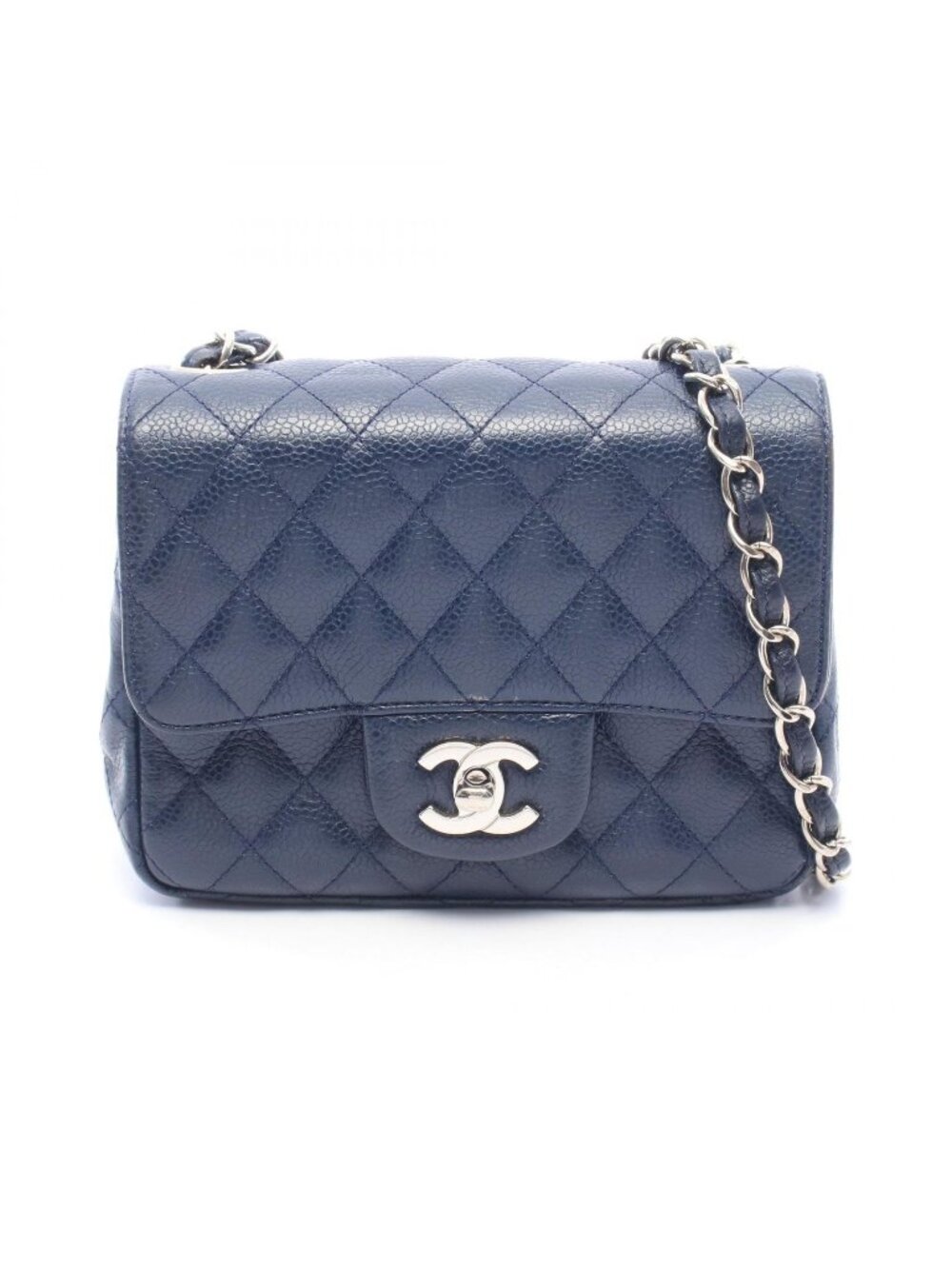 Chanel Shoulder Bag Mini Quilted Navy Caviar Leather Chain